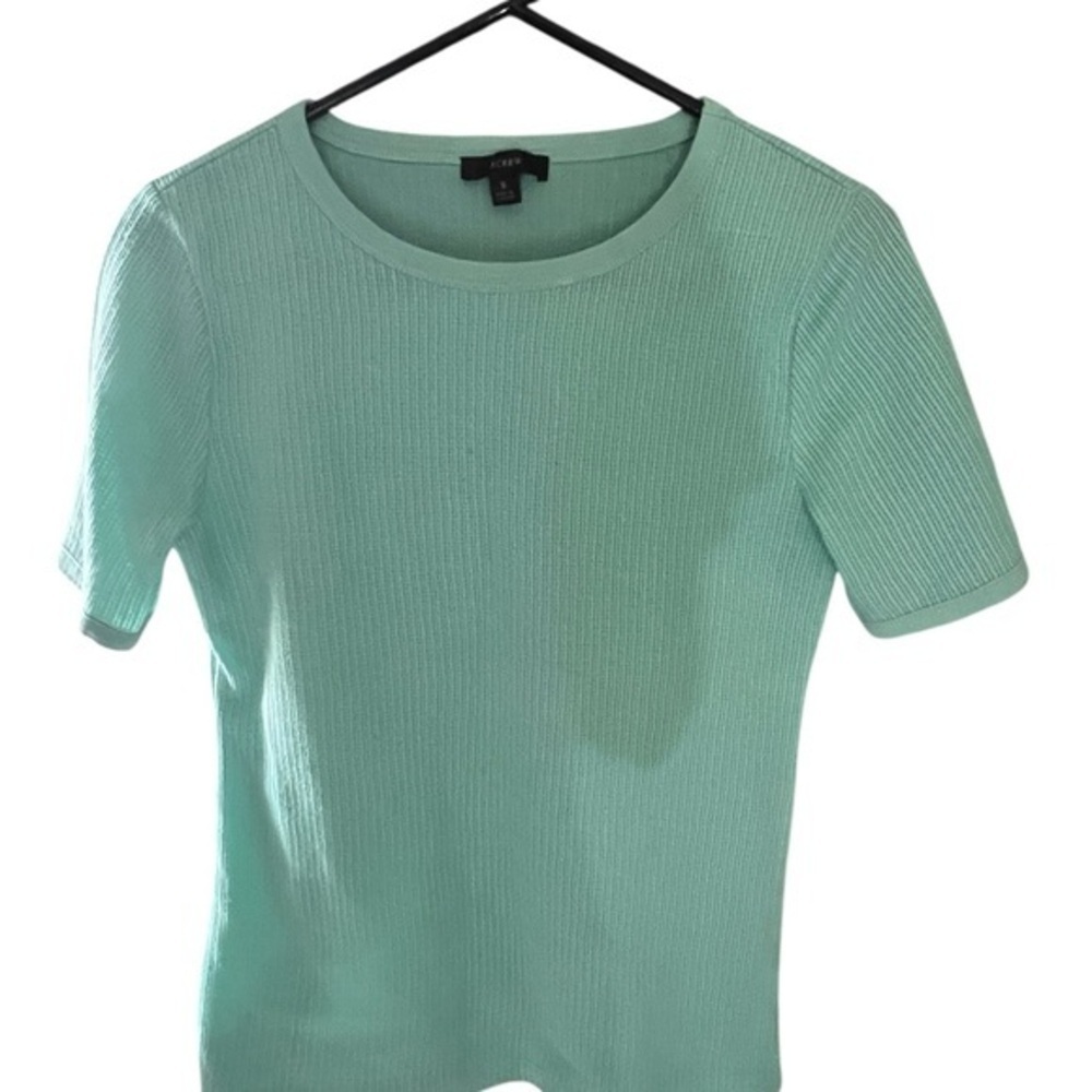 J. Crew Light Green Ribbed Short Sleeve Top